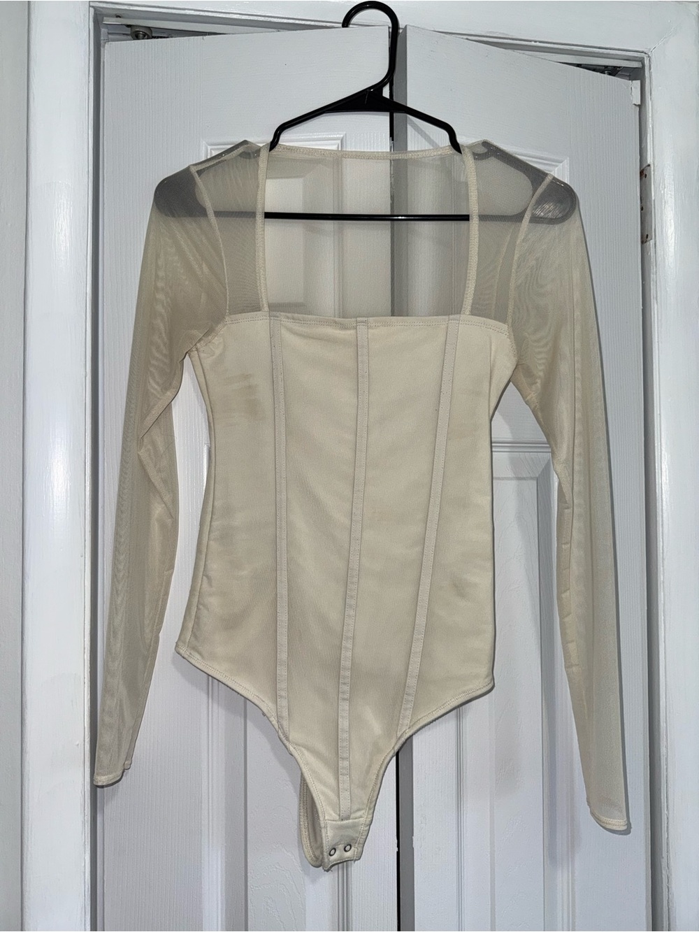 Abercrombie & Fitch Nude/Taupe Long Sleeve Mesh Bodysuit